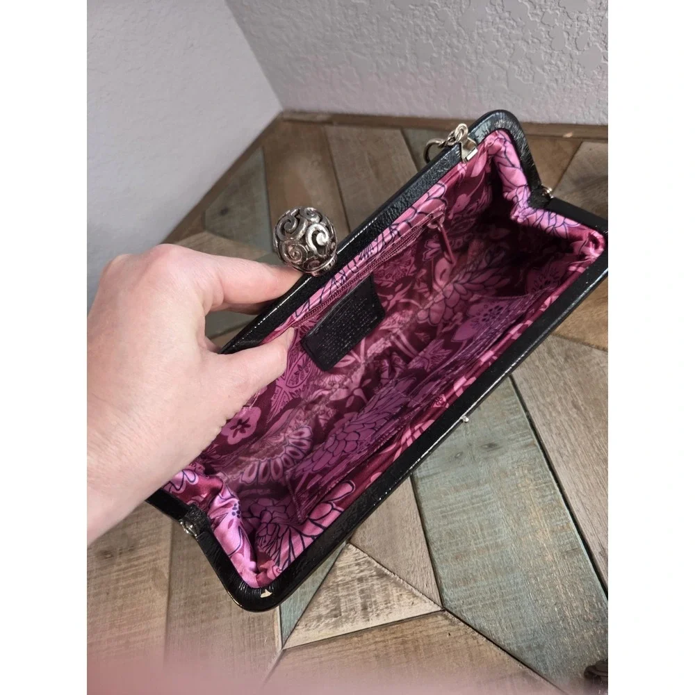Brighton Black Patent Leather Chain Strap Shoulder Hand Bag Clutch‎ Formal